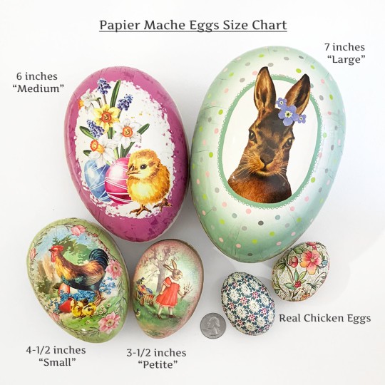 4-1/2" Peter Rabbit Bunnies with Egg Basket Papier Mache Easter Egg Container ~ Germany